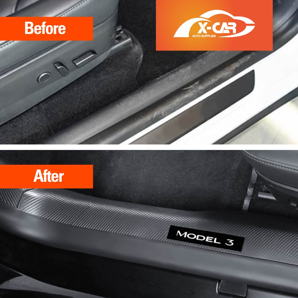 Tesla Model 3 Highland Door Sill Protector Carbon Fiber Style - 0