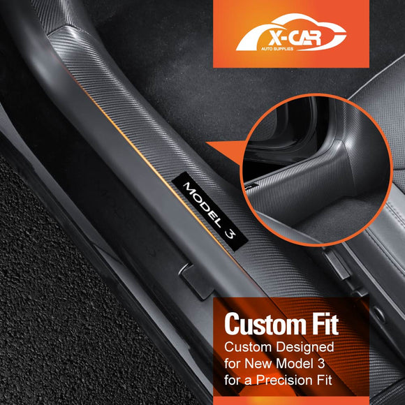 Tesla Model 3 Highland Door Sill Protector Carbon Fiber Style