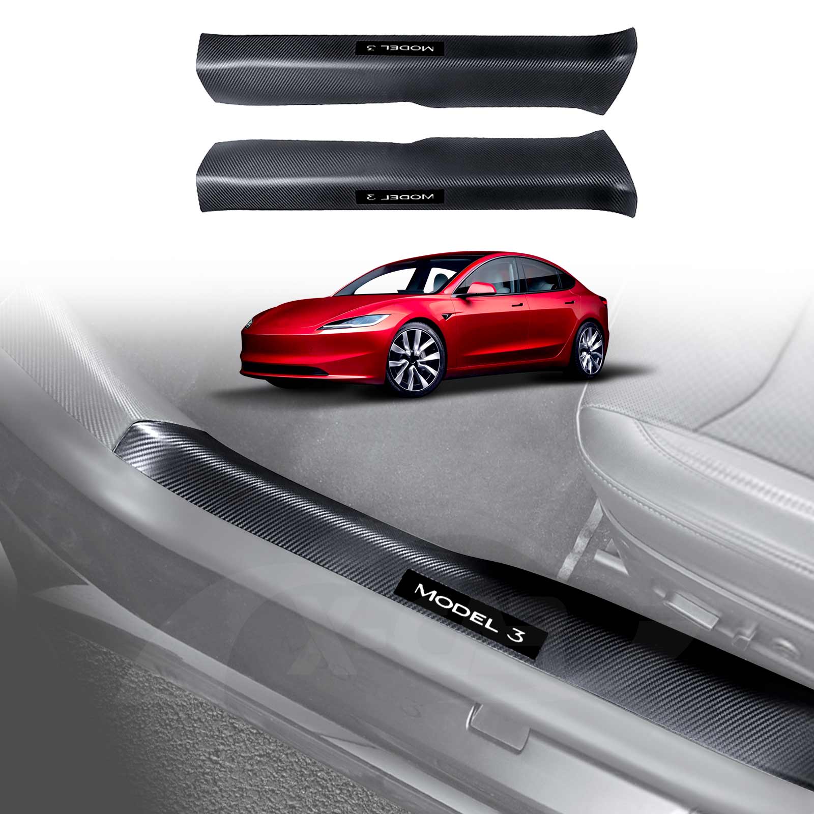 Tesla Model 3 Highland Door Sill Protector Carbon Fiber Style