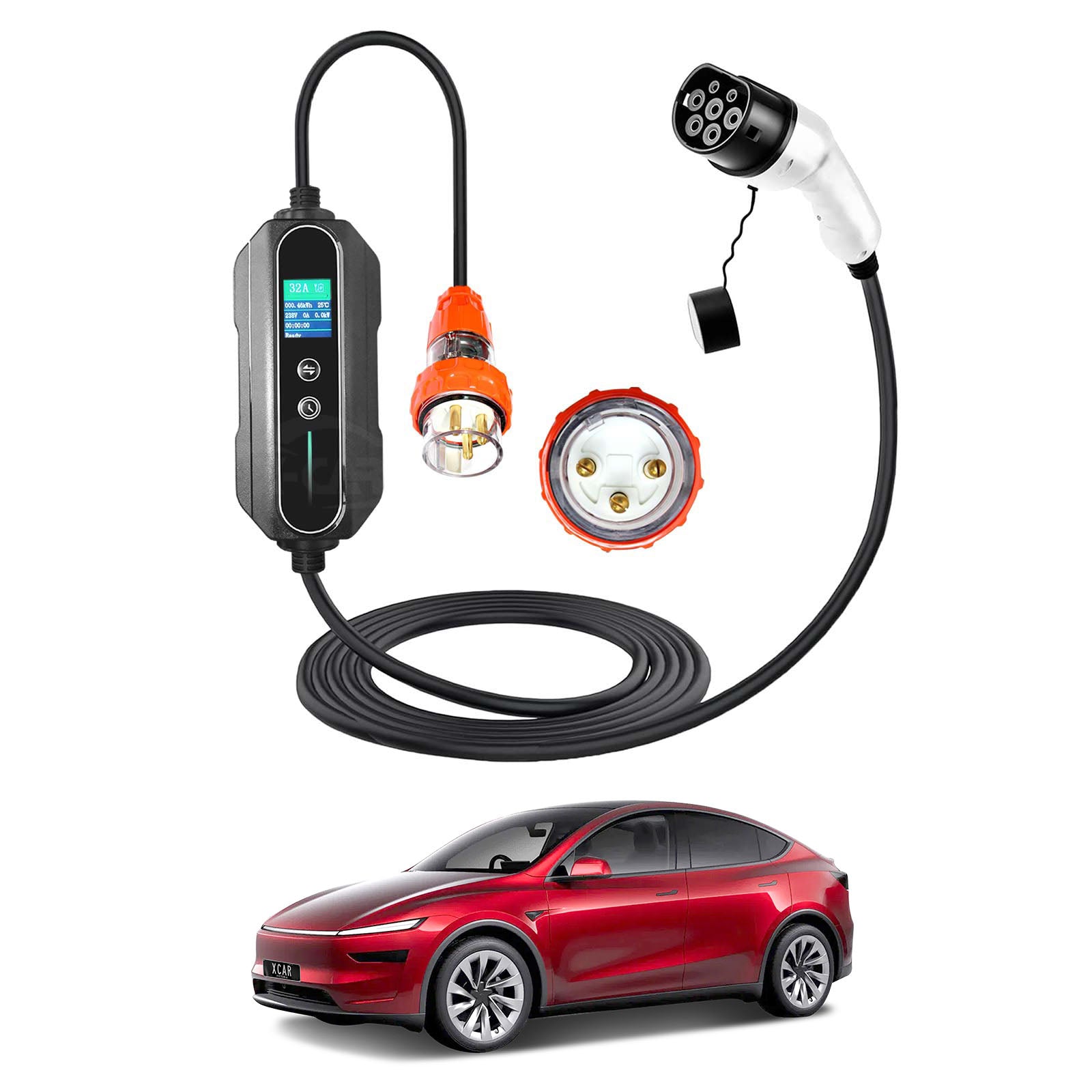 Tesla Model Y Juniper Type 2 Portable EV Charger 32 Amp 7KW 3 Pin 5 Meters
