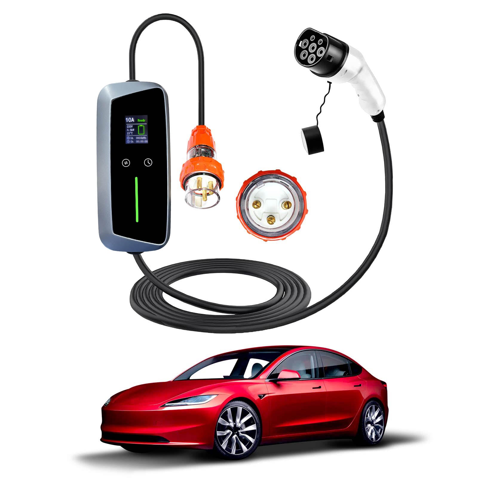 Tesla Model 3 Highland Type 2 Portable EV Charger 32 Amp 7KW 3 Pin 5 Meters