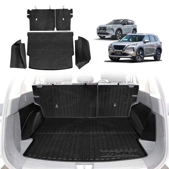 X-CAR boot liner, back seat protectors and boot side protectors installed in Nissan X-Trail T33 car boot.
