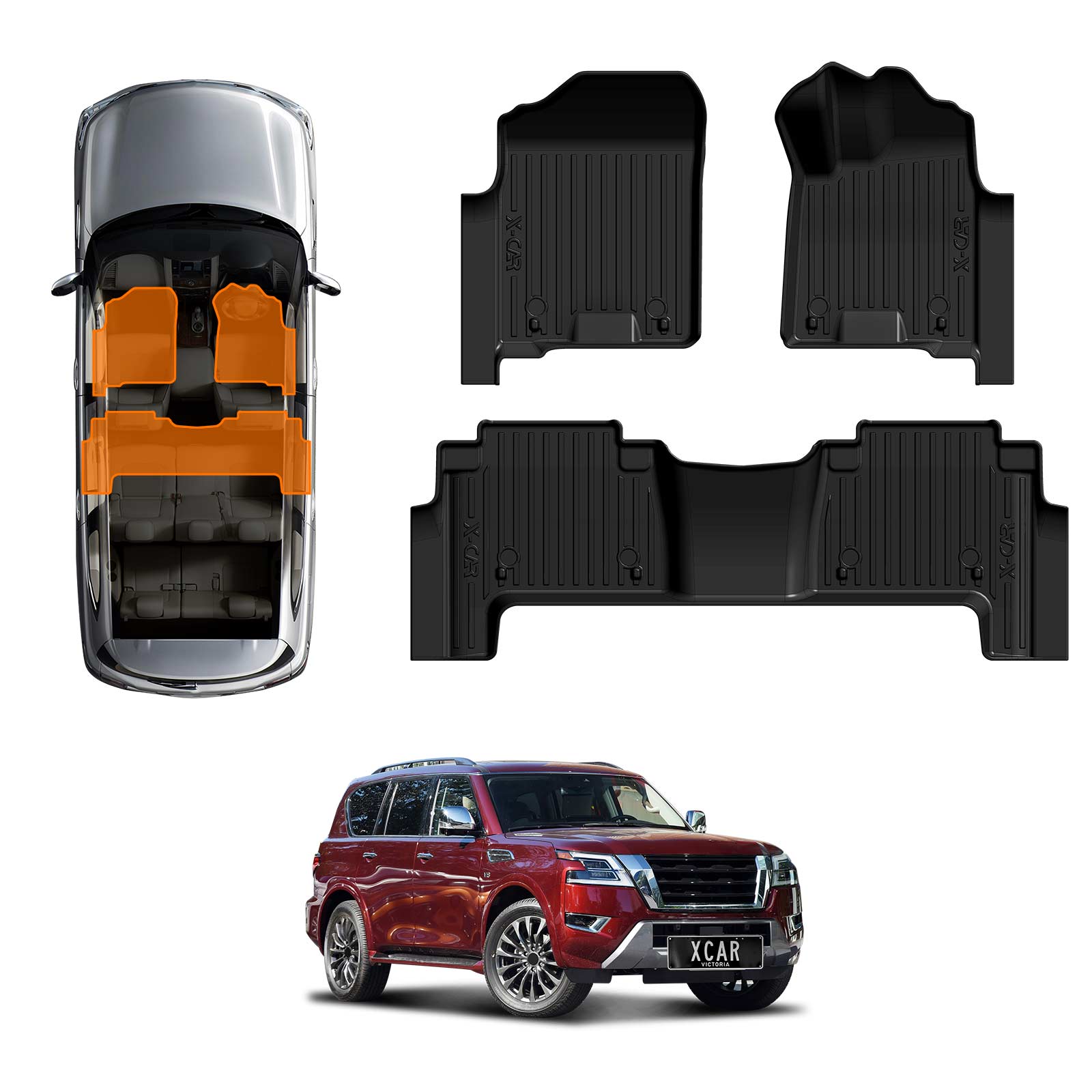 3D Floor Mats for Nissan Patrol 2012-2024 Y62 Series All-Weather Car Liners