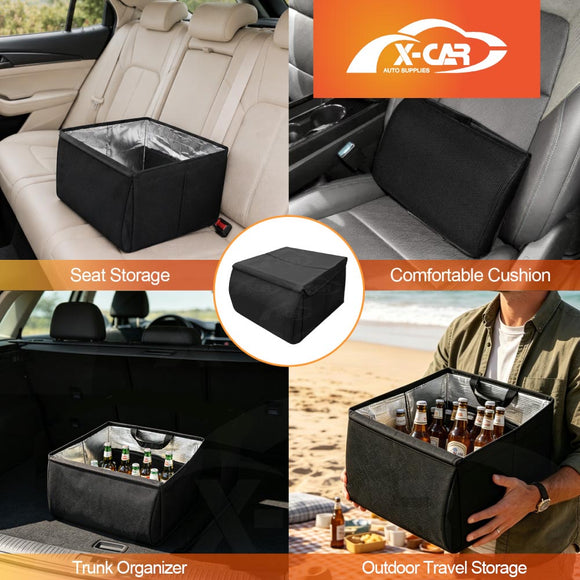 2-in-1 Car Seat Organizer & Cushion for Universal Vehicle 38LStorage Insulated Travel Bag Interior Accessories