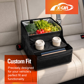 Back Seat Cooler Storage Box with Dual Cup Holders Foldable Insulated Rear Armrest Organiser - 0