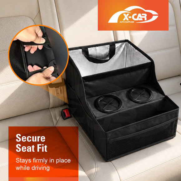 2-in-1 Car Seat Organiser & Cushion for Universal Vehicle Storage Insulated Travel Bag Interior Accessories