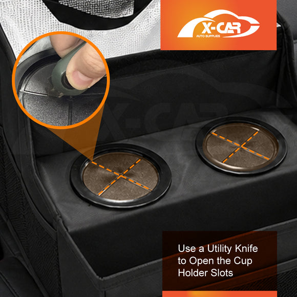 Back Seat Cooler Storage Box with Dual Cup Holders Foldable Insulated Rear Armrest Organiser