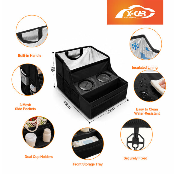 2-in-1 Car Seat Organiser & Cushion for Universal Vehicle Storage Insulated Travel Bag Interior Accessories