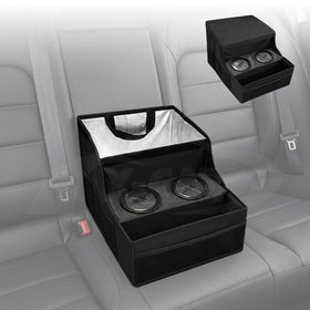 Back Seat Cooler Storage Box with Dual Cup Holders Foldable Insulated Rear Armrest Organiser