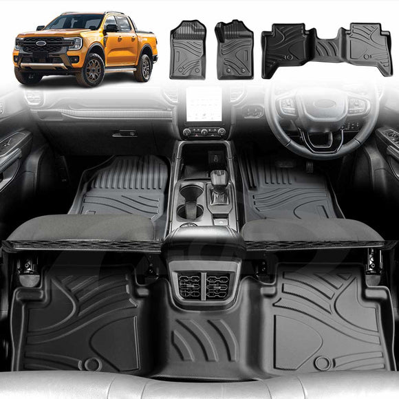 3D Floor Mats for Ford Next-Gen Ranger Dual Cab 2022-Onwards  All-Weather Liners