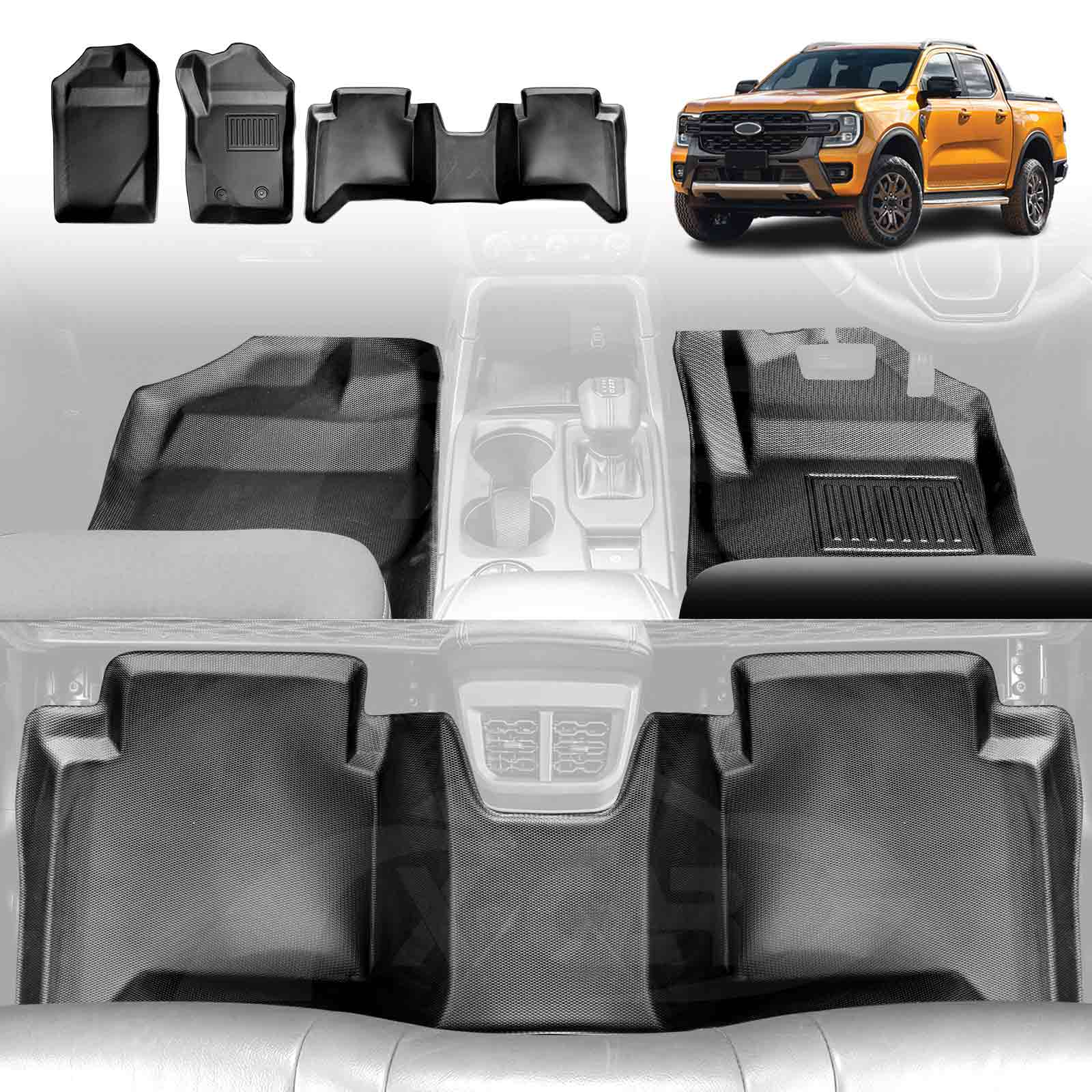 3D Floor Mats for Ford Next-Gen Ranger Dual Cab 2022-Onwards  All-Weather Liners
