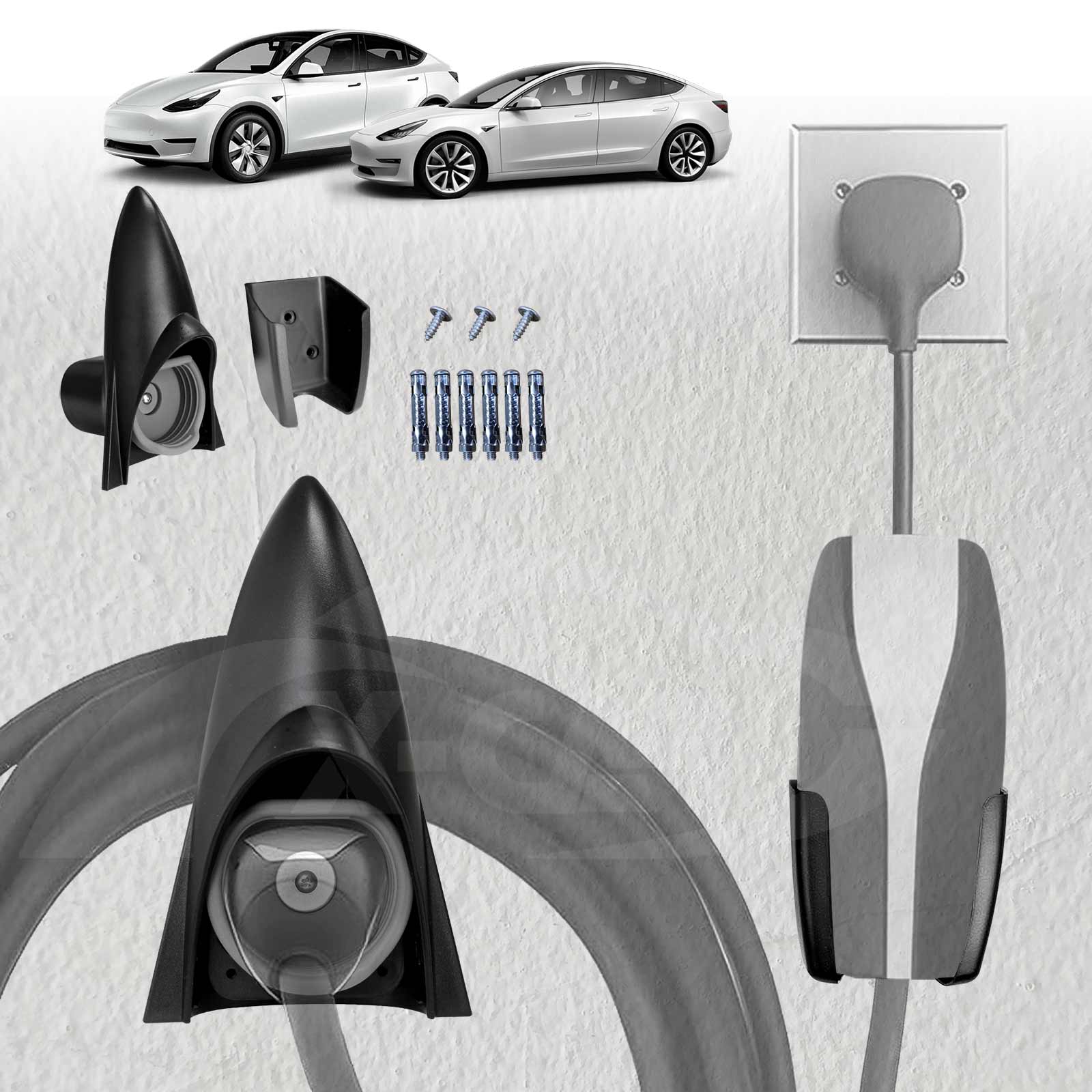 Charger Holder for Tesla Model Y/3/S/X Charging Cable Organizer Wall Mount Adapter Connector with Chassis Bracket - 0
