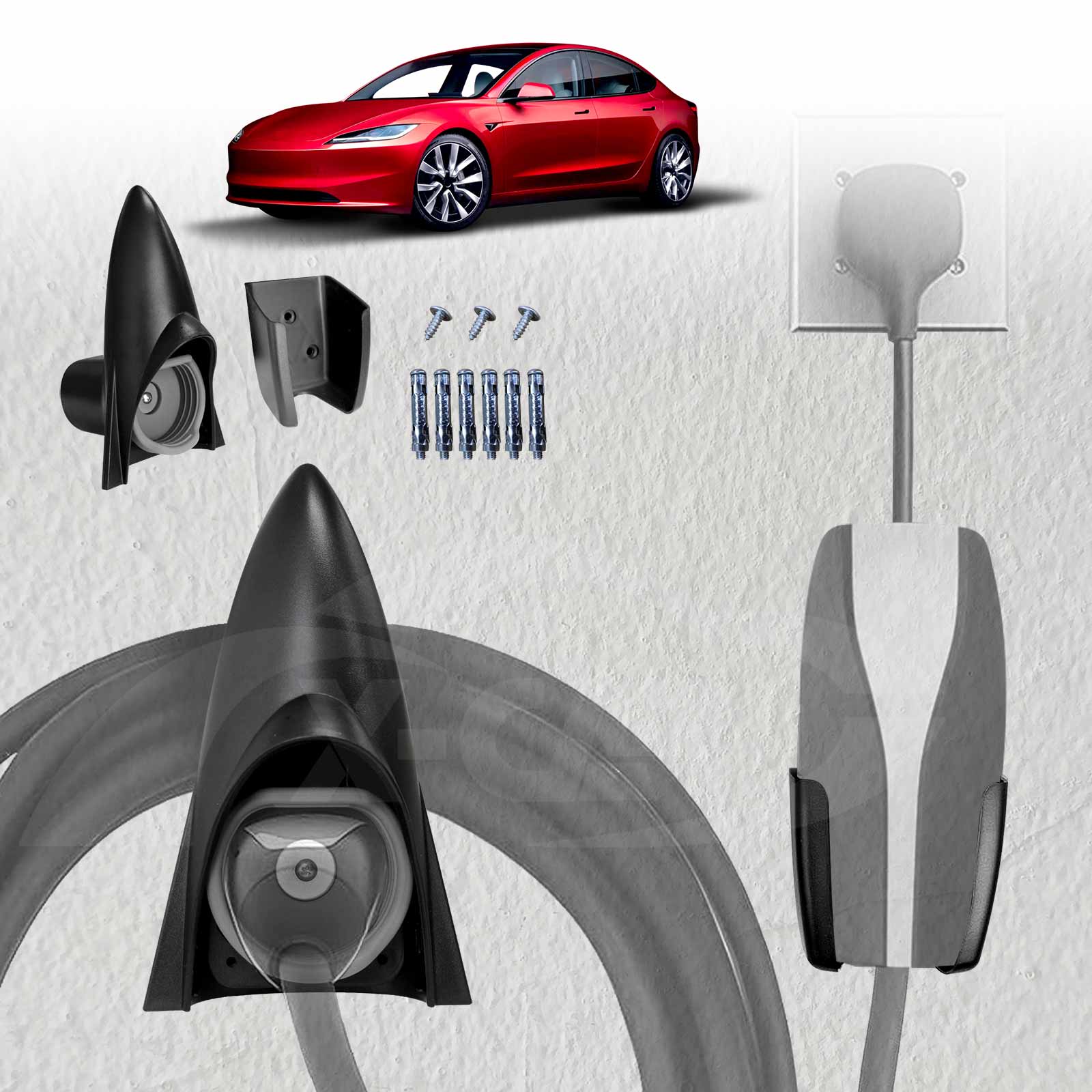 Tesla Model 3 Highland Charger Holder 2023-2025 Cable Organizer Wall Mount Adapter - 0