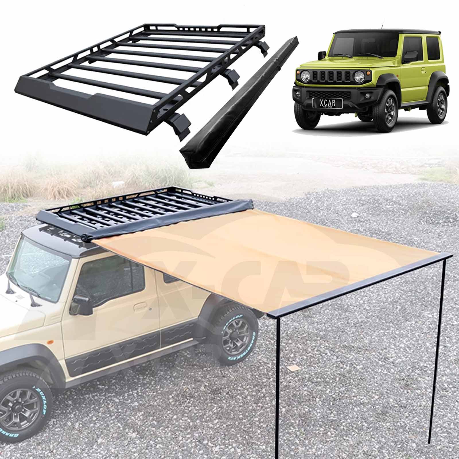 Roof Rack with Side Awning for Suzuki Jimny 3-Door 2018-Onwards Multi-Functional Expansion Platform 4WD Off-Road Acessories