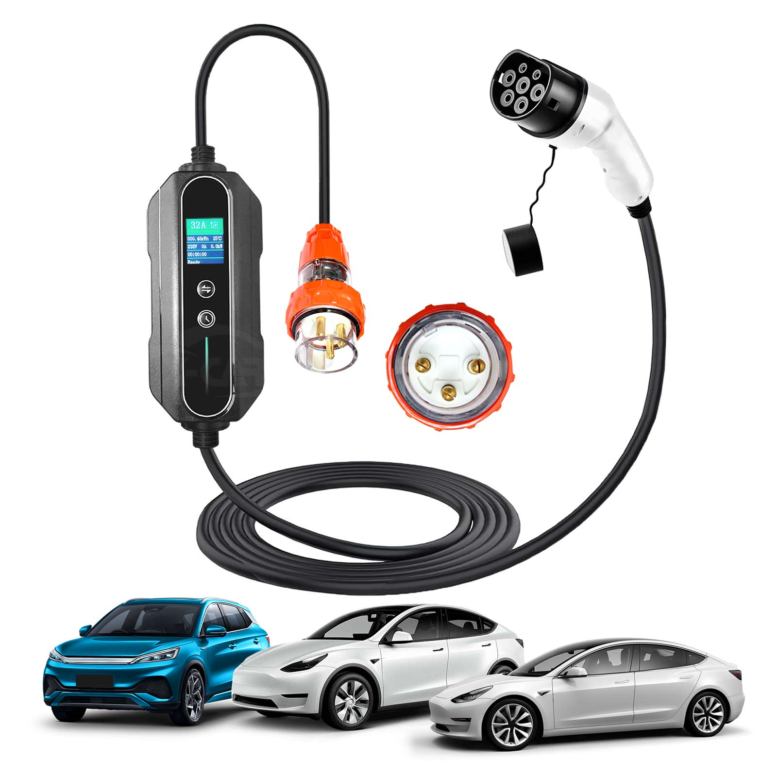 Type 2 Portable EV Charger 32 Amp 7KW 3 Pin 5 Meters for Tesla Model 3 Model Y