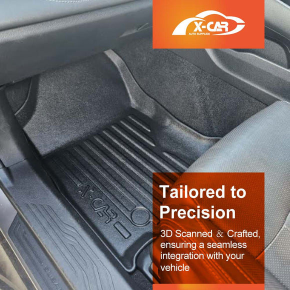 X-CAR 3D floor mats set designed for a Subaru Outback 6GEN, installed in the  front row passenger's footwell.