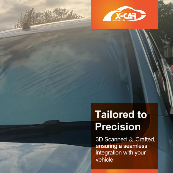 X-CAR Windscreen sun shade for Mitsubishi Triton MV Double Cab, installed on the windscreen of a Triton MV.