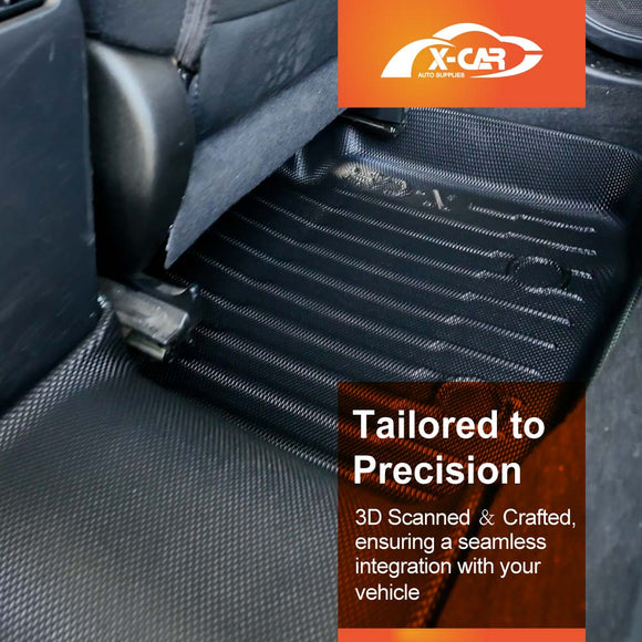 X-CAR 3D floor mat for Subaru Outback 2015-2020 installed in the foot well of the rear passenger row's foot well.