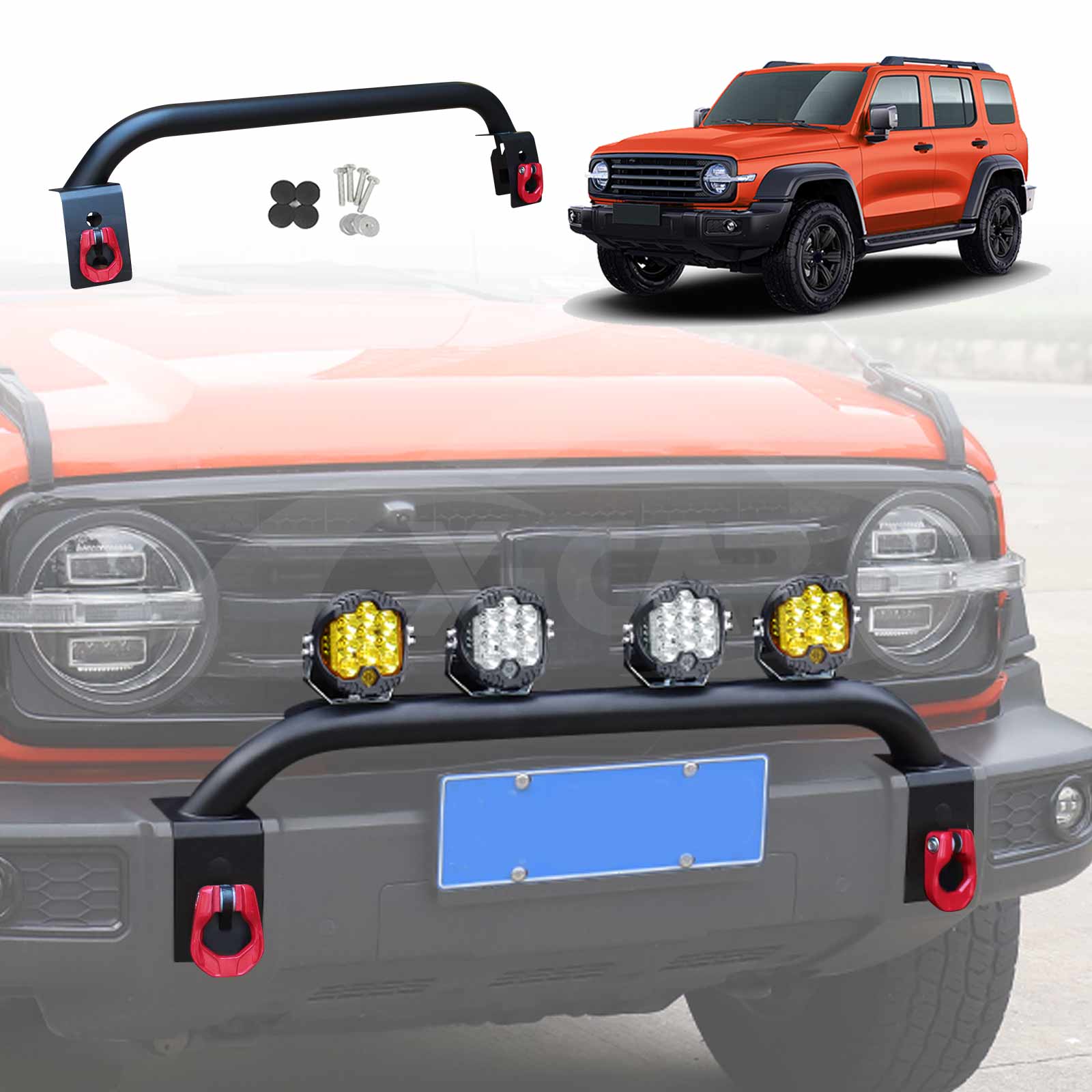 Nudge Bar with LED Spotlight For GWM Tank 300 2023-2025 Bullbar Front Bumper LED Light