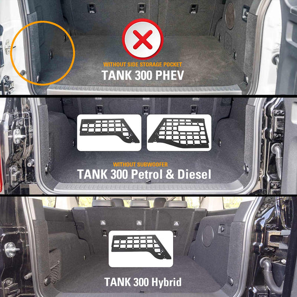 GWM Tank 300 2023-Onwards Trunk Storage Rack Boot Side Shelves Shelf Organiser Accessories