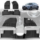 X-CAR all-weather floor mats for Toyota CHR, black custom-fit car footwell liners shown installed
