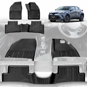 X-CAR all-weather floor mats for Toyota CHR, black custom-fit car footwell liners shown installed