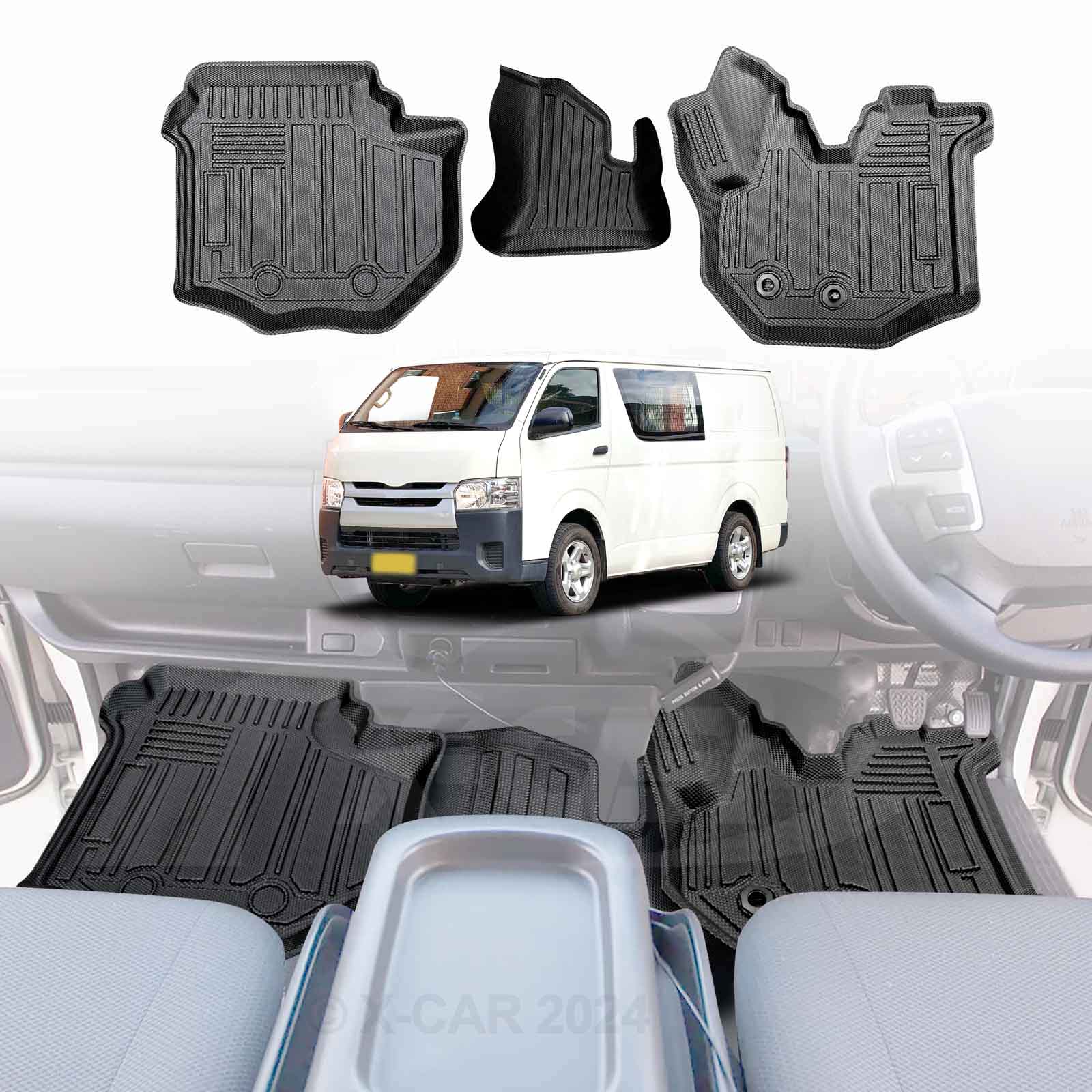 3D Floor Mats for Toyota Hiace LWB Van 2005-2018 All-Weather Liners - 0