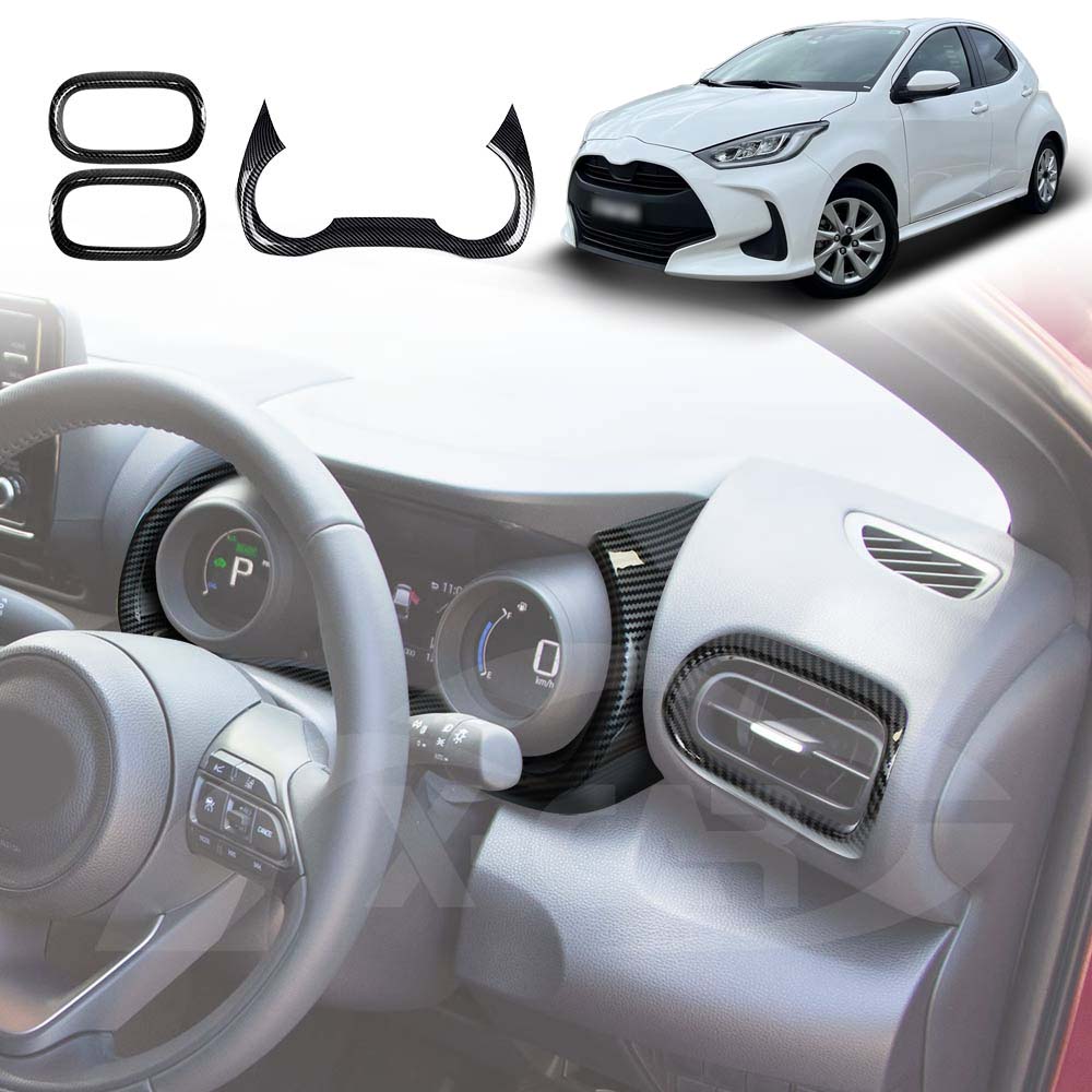 AC Vent Dashboard Frame Panel Trim for Toyota Yaris/Yaris Cross 2020-Onwards Carbon Fiber Style