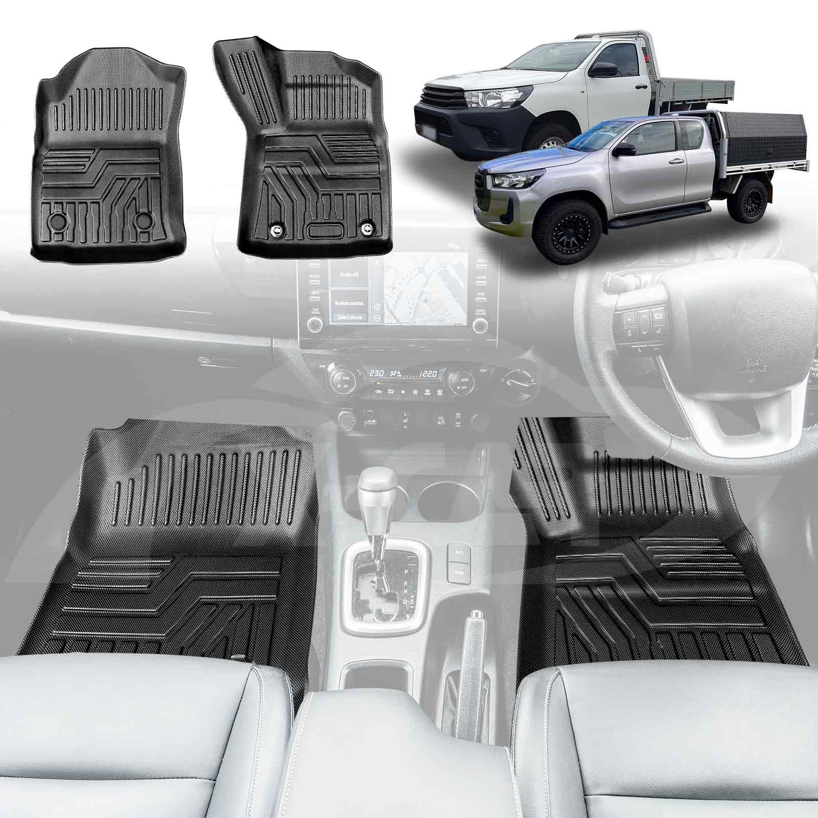 3D Floor Mats for Toyota Hilux Auto Single / Extra Cab 2016-2025 | X-CAR