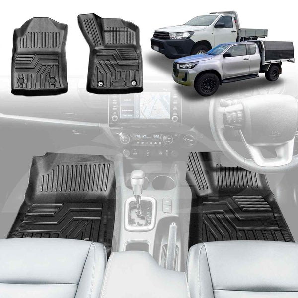 3D Front Floor Mats for Toyota Hilux Auto Single / Extra Cab 2016-2025 All-Weather Car Liners