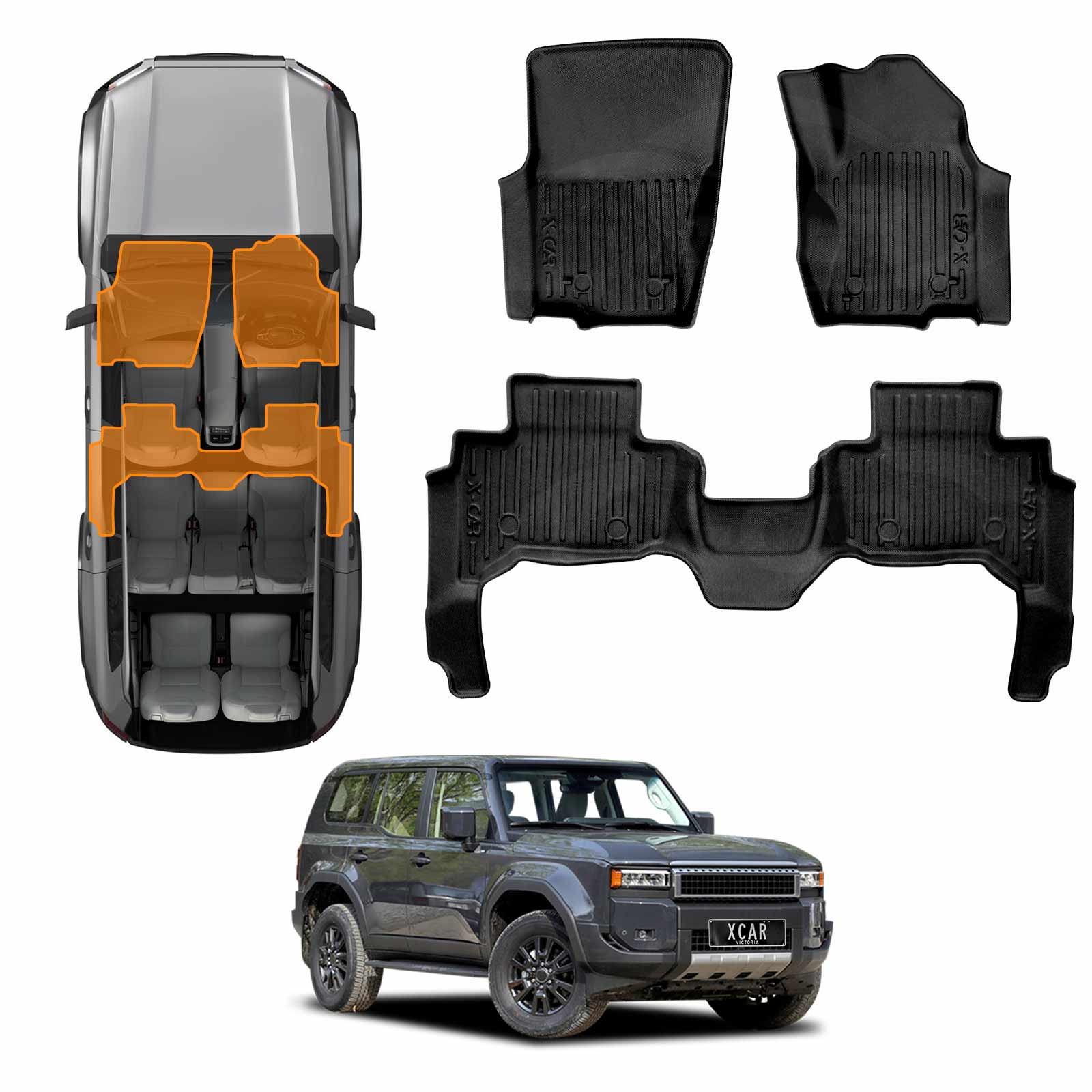 3D Floor Mats for Toyota Prado 250 Series 7-Seater 2024-2025 All-Weather Car Liners [NEW DESIGN]