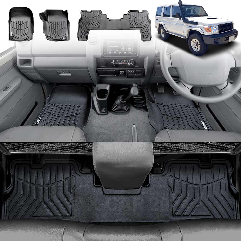 3D Floor Mats for Toyota Landcruiser 70/79/76 Series Dual Cab 2012-2022 All-Weather Car Liners - 0