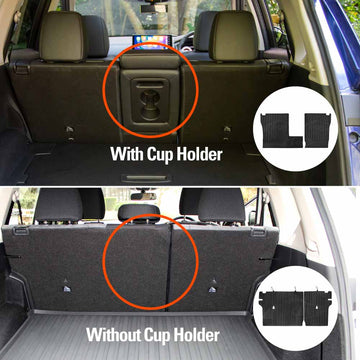 Two variations of back seat protectors are for Nissan X-Trail T33 rear passenger seat with and without cup holder respectively.