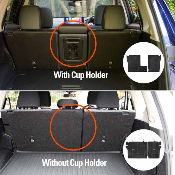 Two variations of back seat protectors are for Nissan X-Trail T33 rear passenger seat with and without cup holder respectively.