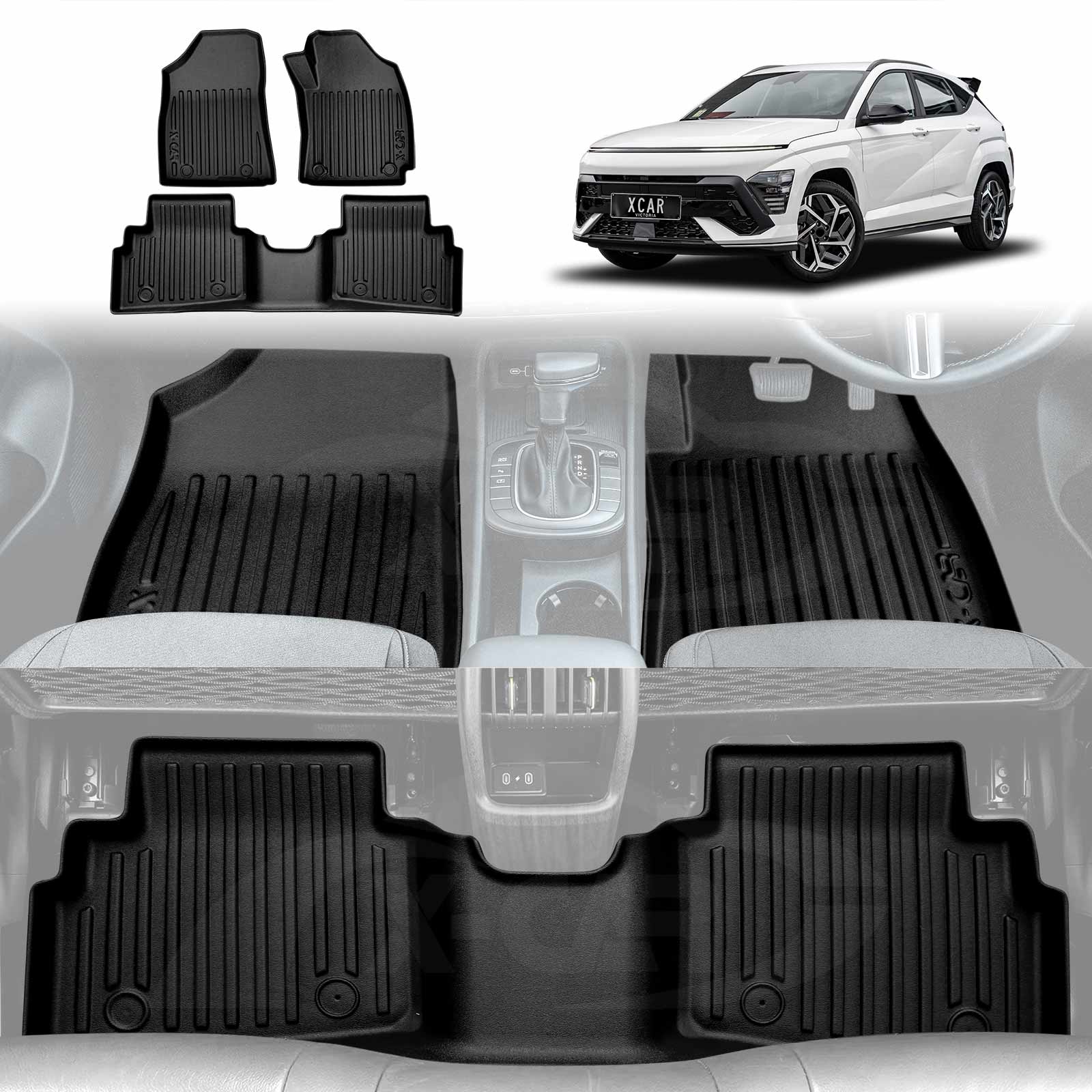 3D Floor Mats for Hyundai Kona 2023-2025 All-Weather Car Liners | X-CAR