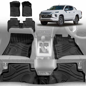3D Floor Mats for Mitsubishi Triton MQ MR Double Cab 2015-2024 All-Weather Car Liners