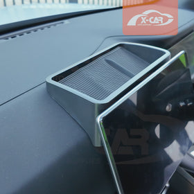X-CAR screen storage tray installed in BYD Atto 2 dashboard behind car screen product overview video.