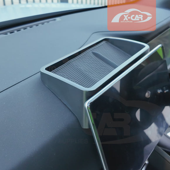 X-CAR screen storage tray installed in BYD Atto 2 dashboard behind car screen product overview video.