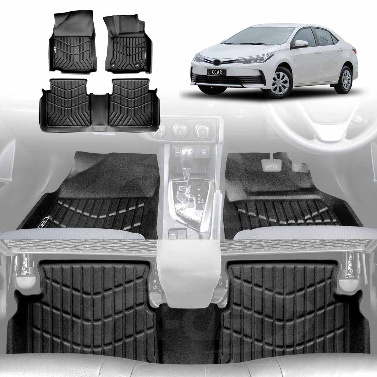 OMAC Floor Mats Liners For Toyota Corolla Sedan 2014-2019 - 4PC Black Rubber TPE All-Weather