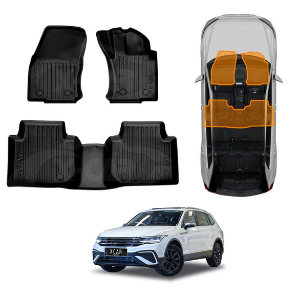 3D Floor Mats for Volkswagen VW Tiguan Allspace 2018-2024 All-Weather Car Liners