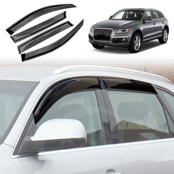Front & Rear Wind Rain Deflectors For Audi A6 Saloon - 4PC Tinted Set, Plastic, Includes Clips