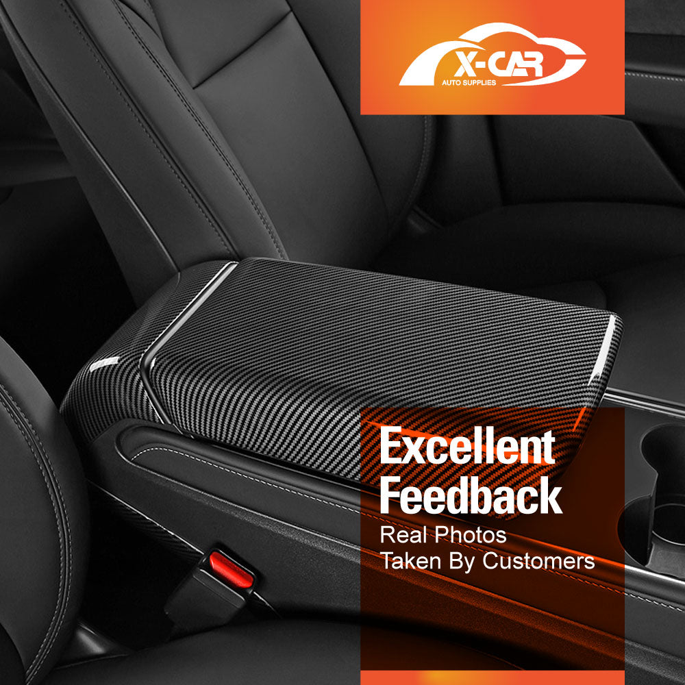 Tesla Model Y / Model 3 Armrest Pad & Rear AC Vent Covers Carbon Fiber Style