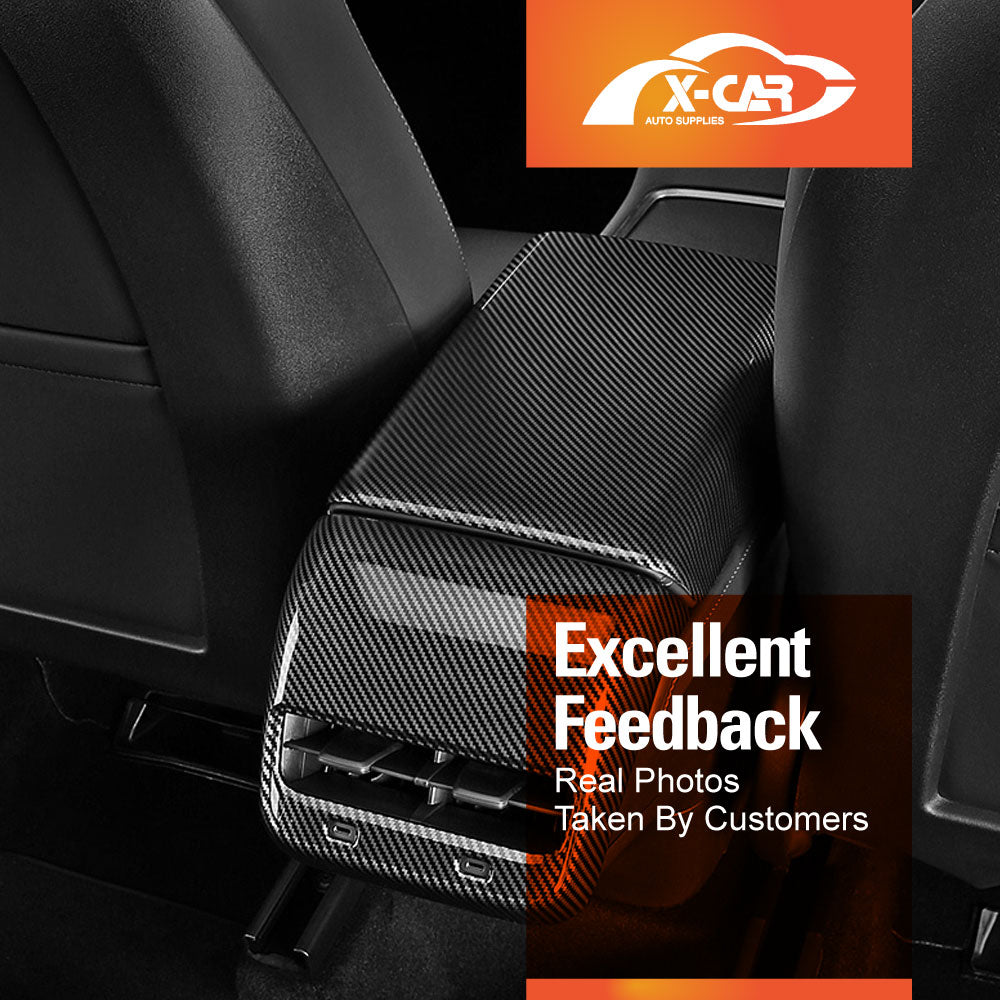 Tesla Model Y / Model 3 Armrest Pad & Rear AC Vent Covers Carbon Fiber Style