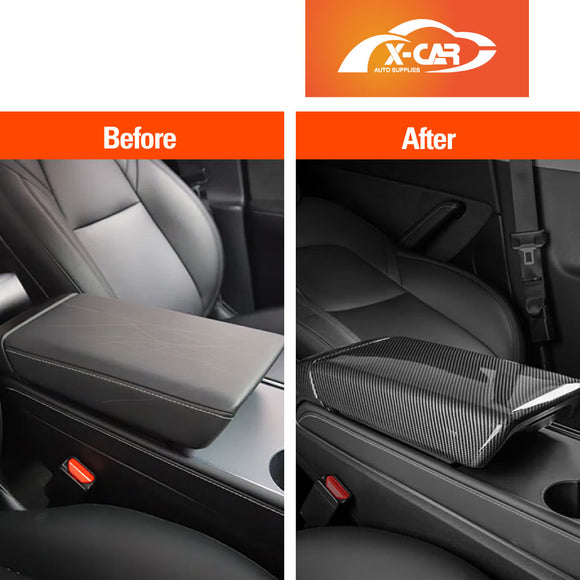 Tesla Model Y / Model 3 Armrest Pad & Rear AC Vent Covers Carbon Fiber Style