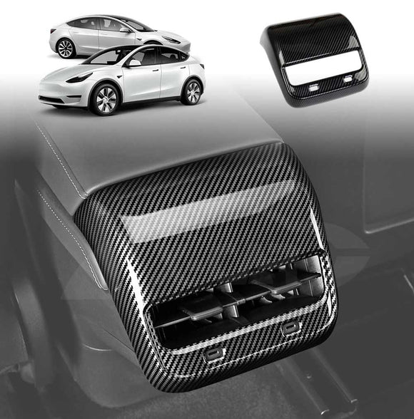 Tesla Model Y / Model 3 Armrest Pad & Rear AC Vent Covers Carbon Fiber Style