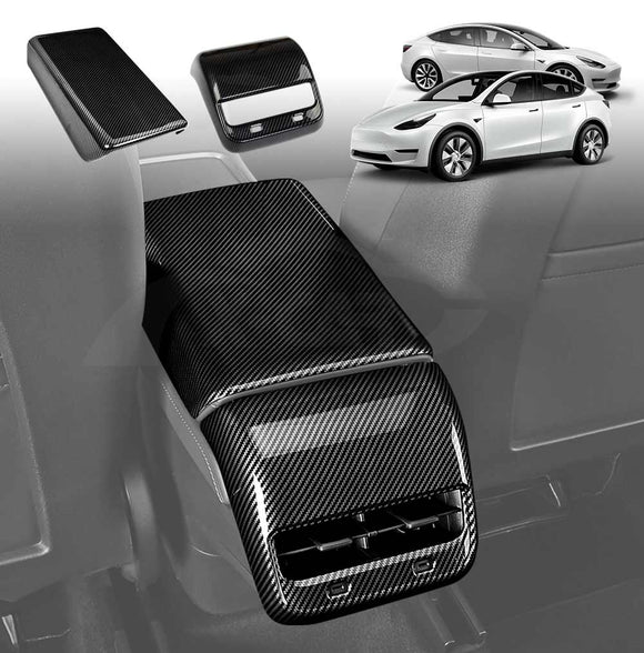 Tesla Model Y / Model 3 Armrest Pad & Rear AC Vent Covers Carbon Fiber Style