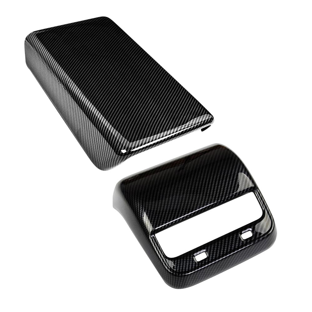Tesla Model Y / Model 3 Armrest Pad & Rear AC Vent Covers Carbon Fiber Style - 0