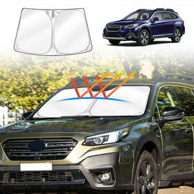X-CAR WindScreen Sun Shade designed for a Subaru Outback installed on the windscreen of an Outback.