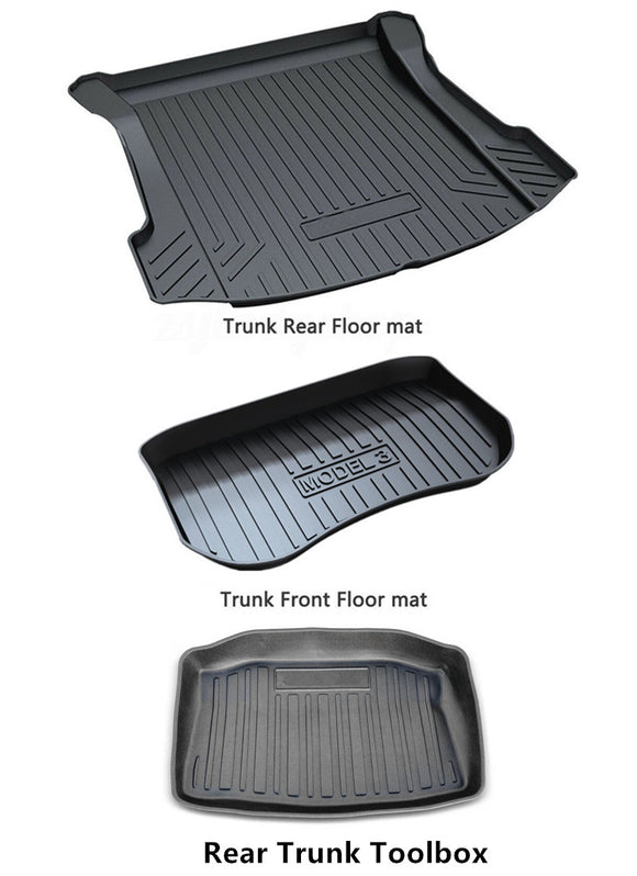 Tesla Model 3 Interior Liners Set 2019-2023 All-Weather Cargo Trunk Mats