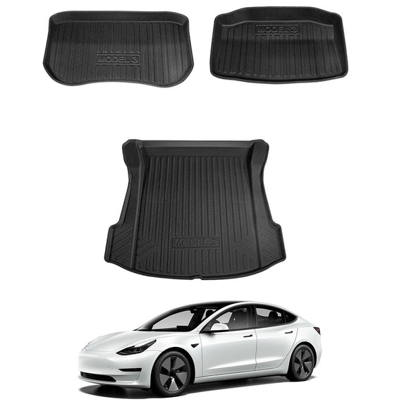 Tesla Model 3 Interior Liners Set 2019-2023 All-Weather Cargo Trunk Mats